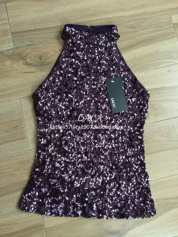 Black Sequined Halter Back Sleeveless Top — feature 29