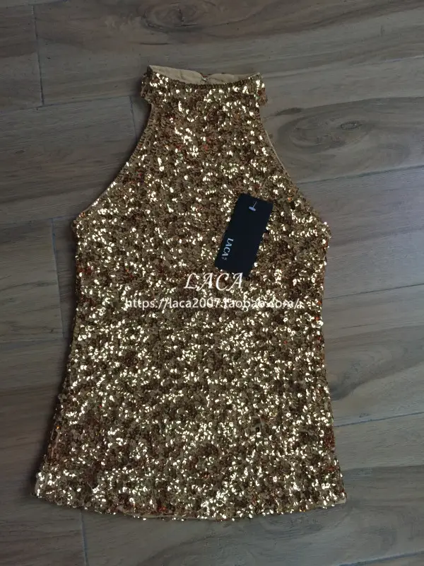 Black Sequined Halter Back Sleeveless Top — feature 33