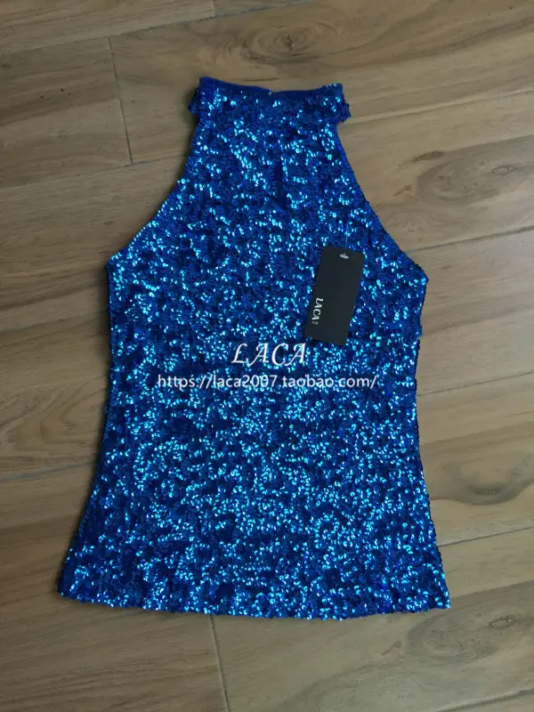 Black Sequined Halter Back Sleeveless Top — feature 34