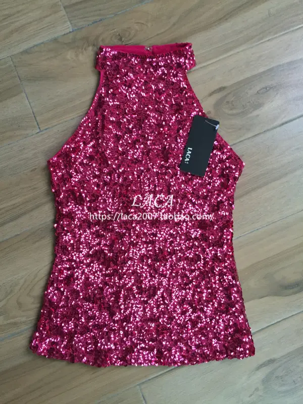 Black Sequined Halter Back Sleeveless Top — feature 35