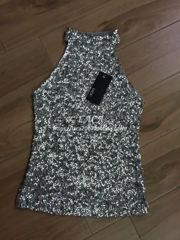 Black Sequined Halter Back Sleeveless Top — feature 36