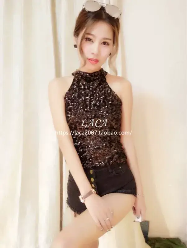 Black Sequined Halter Back Sleeveless Top — feature 7