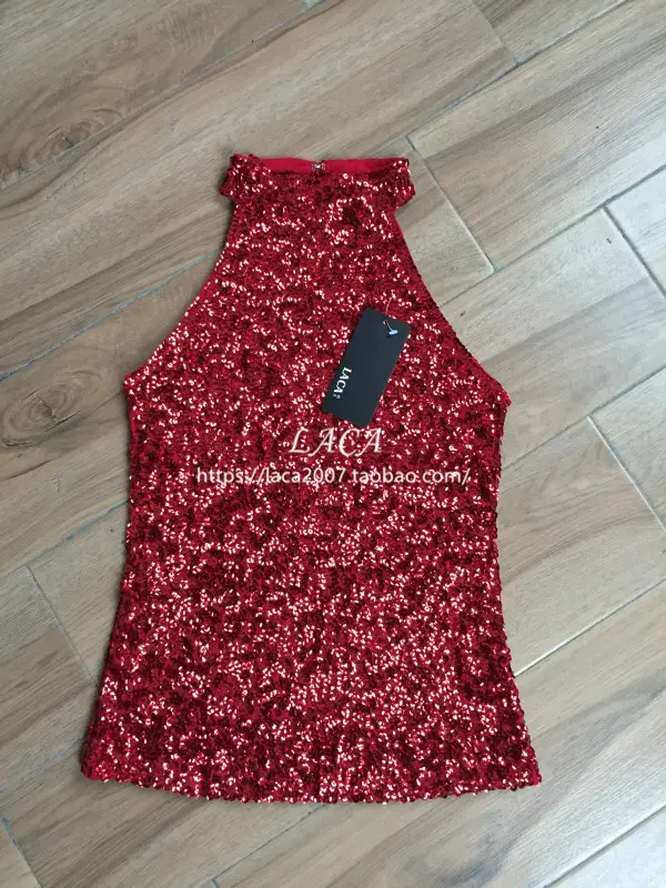 Black Sequined Halter Back Sleeveless Top - Image 2