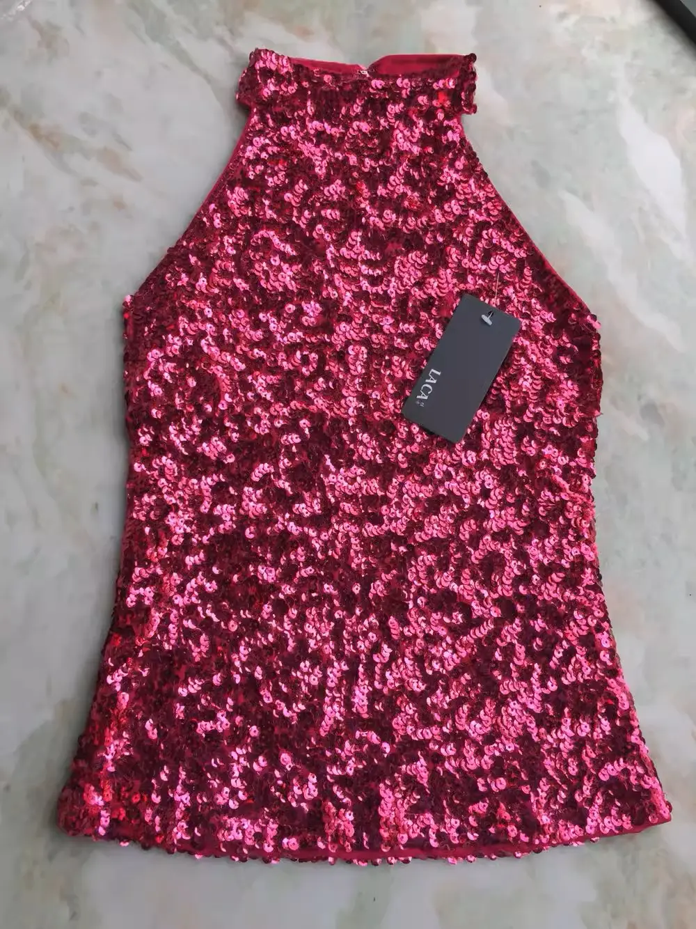 Black Sequined Halter Back Sleeveless Top - Image 7