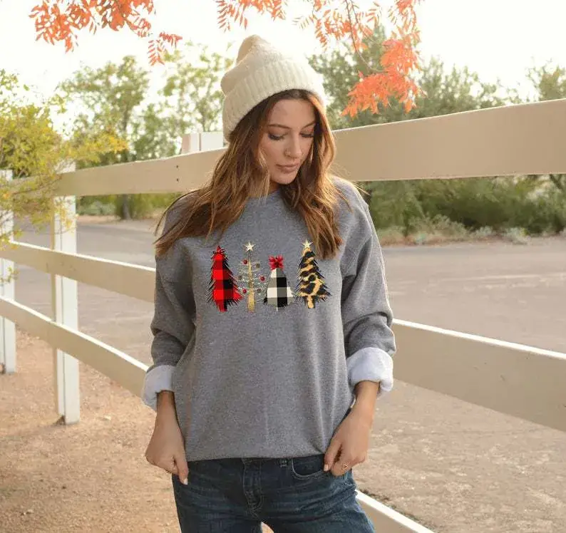 Christmas Tree Lettered Crewneck Sweatshirt Grey - Image 2
