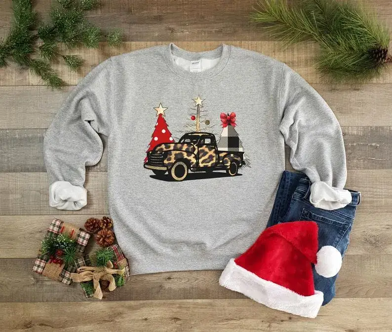 Pink Christmas Car Print Crewneck Sweatshirt - Image 2