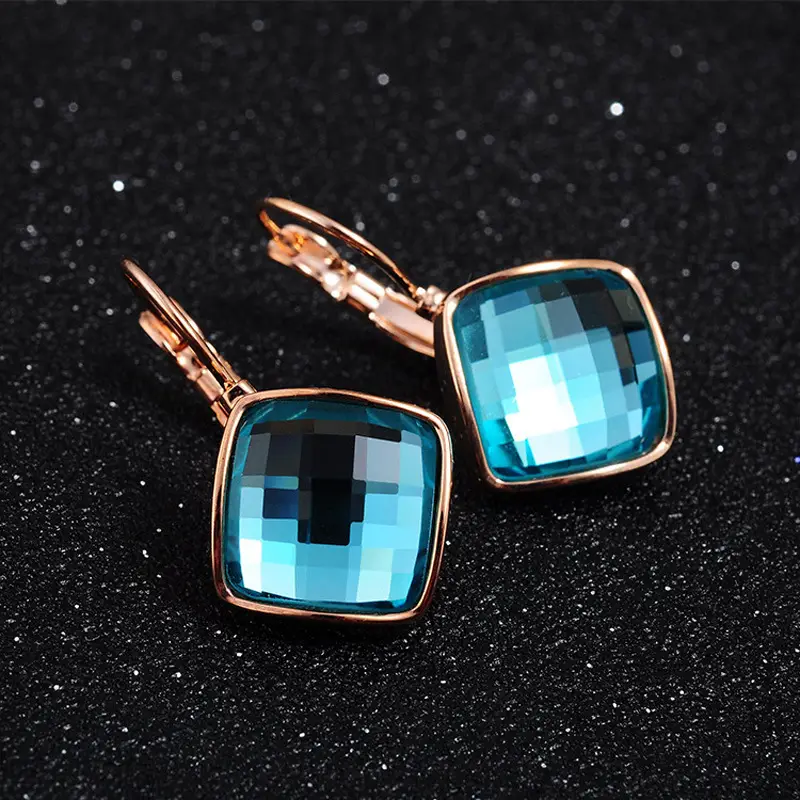 Big Eardrop Earrings for Women Gold Plated Pink Square Design - Image 9