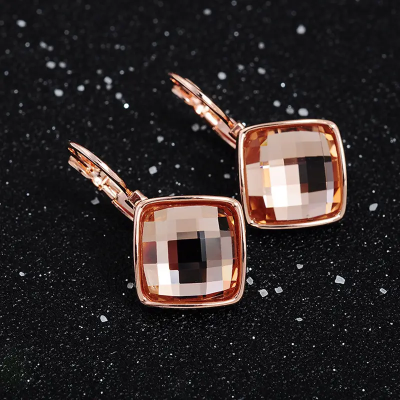 Big Eardrop Earrings for Women Gold Plated Pink Square Design - Image 8