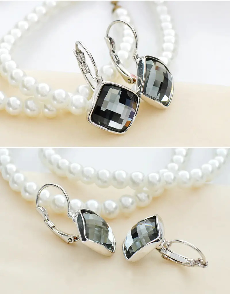 Big Eardrop Earrings for Women Gold Plated Pink Square Design — feature 14