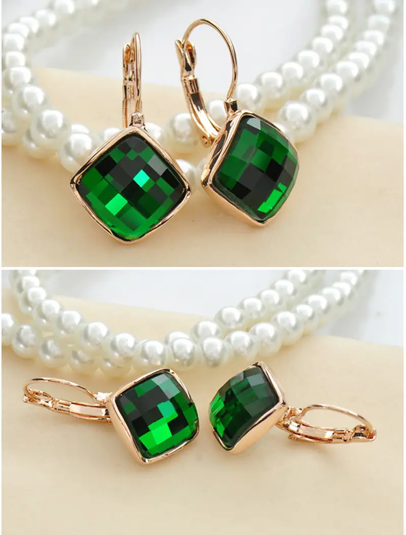 Big Eardrop Earrings for Women Gold Plated Pink Square Design — feature 15