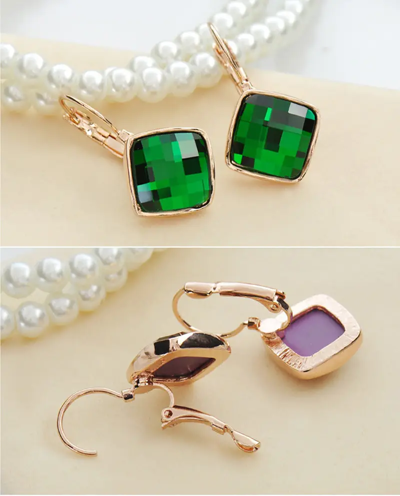 Big Eardrop Earrings for Women Gold Plated Pink Square Design — feature 16