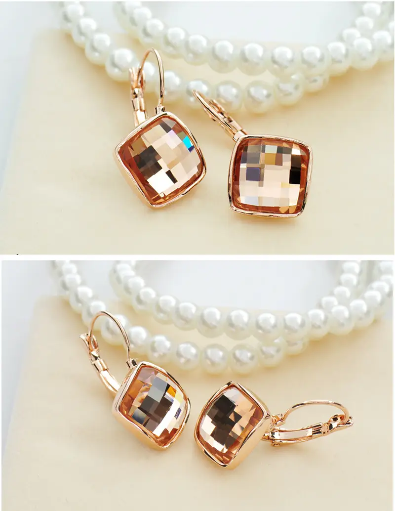 Big Eardrop Earrings for Women Gold Plated Pink Square Design — feature 18