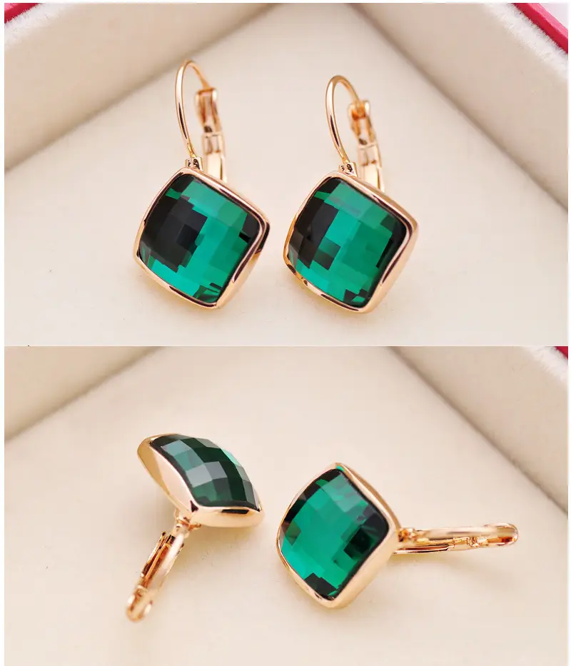 Big Eardrop Earrings for Women Gold Plated Pink Square Design — feature 19