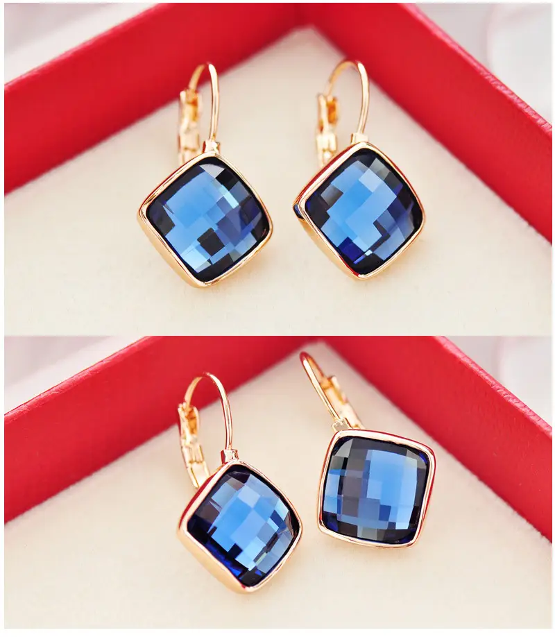 Big Eardrop Earrings for Women Gold Plated Pink Square Design — feature 20