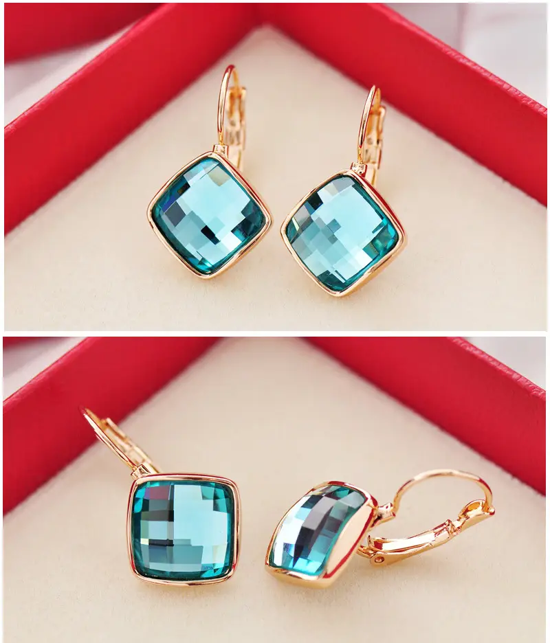 Big Eardrop Earrings for Women Gold Plated Pink Square Design — feature 21