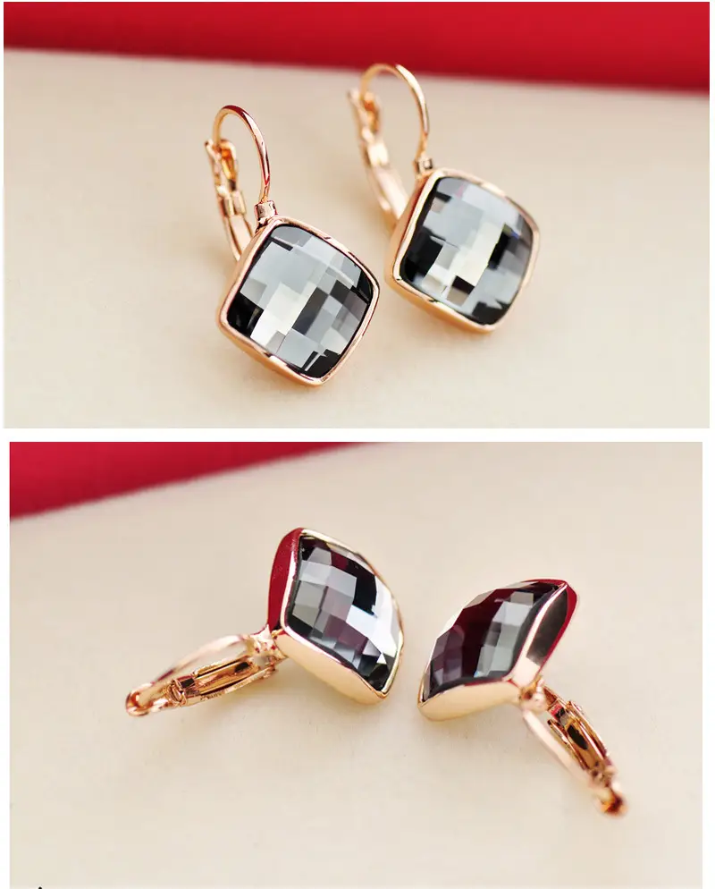 Big Eardrop Earrings for Women Gold Plated Pink Square Design — feature 22