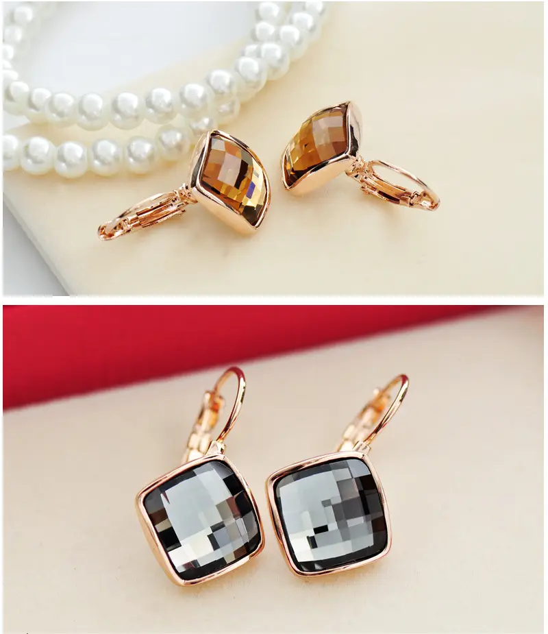 Big Eardrop Earrings for Women Gold Plated Pink Square Design — feature 23