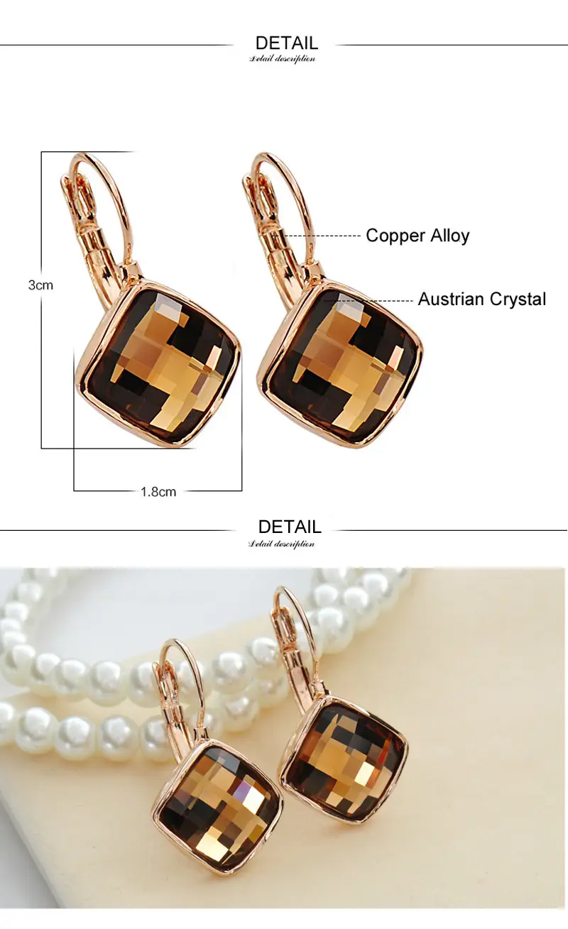 Big Eardrop Earrings for Women Gold Plated Pink Square Design — feature 25