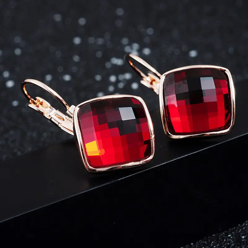 Big Eardrop Earrings for Women Gold Plated Pink Square Design — feature 3