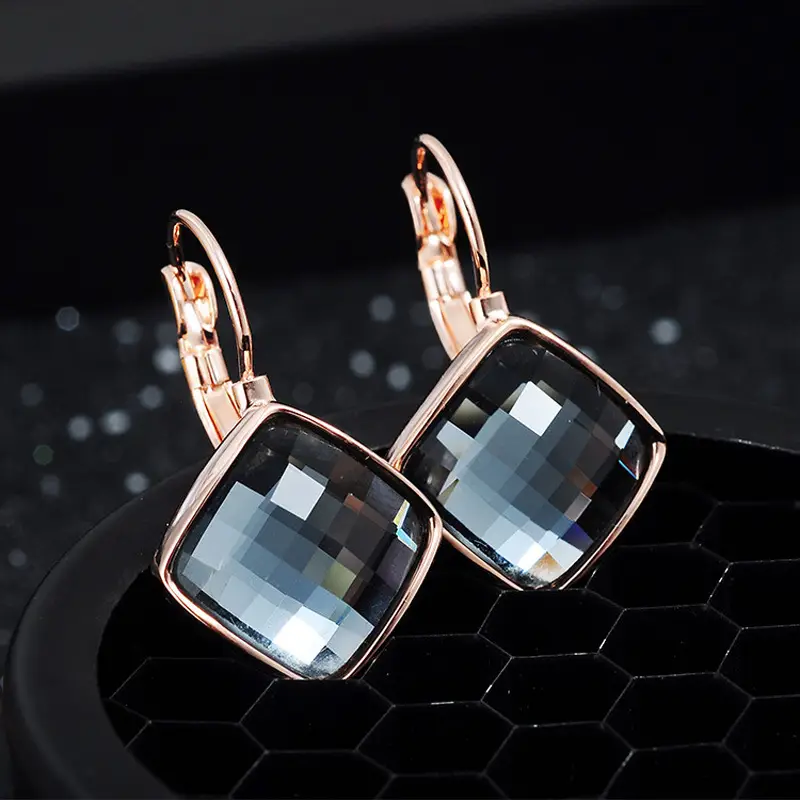Big Eardrop Earrings for Women Gold Plated Pink Square Design — feature 6