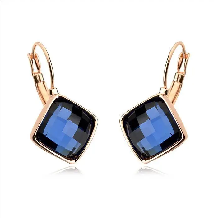 Big Eardrop Earrings for Women Gold Plated Pink Square Design - Image 7