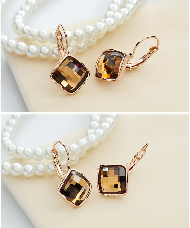 Big Eardrop Earrings for Women Gold Plated Pink Square Design - Image 3