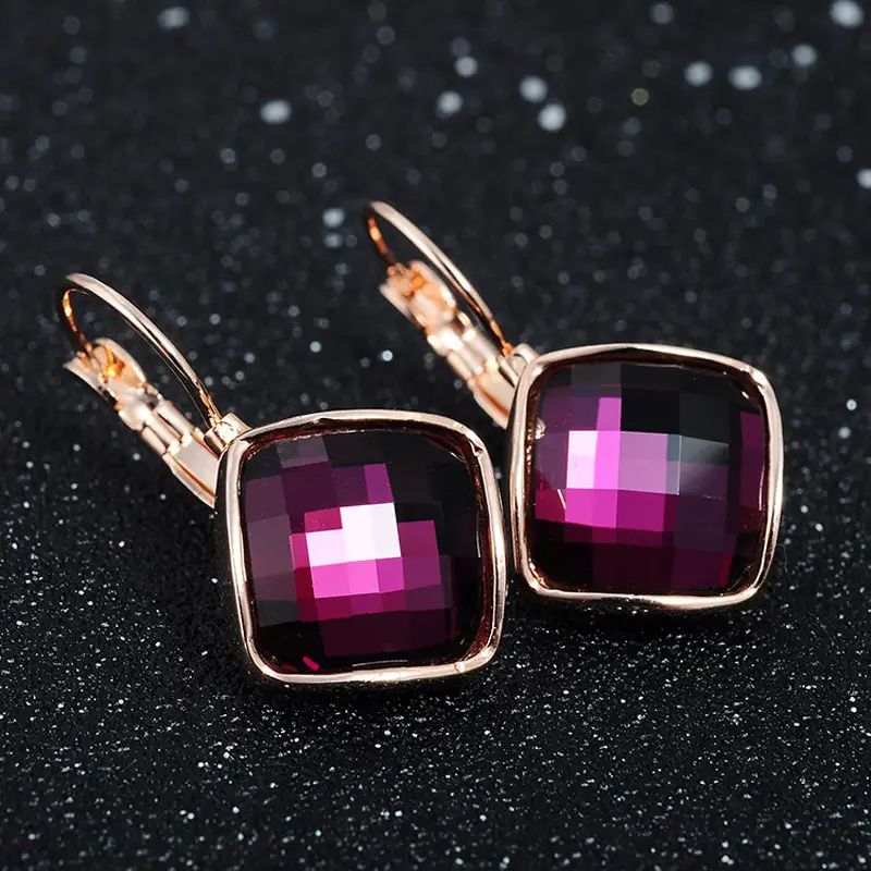 Big Eardrop Earrings for Women Gold Plated Pink Square Design - Image 4