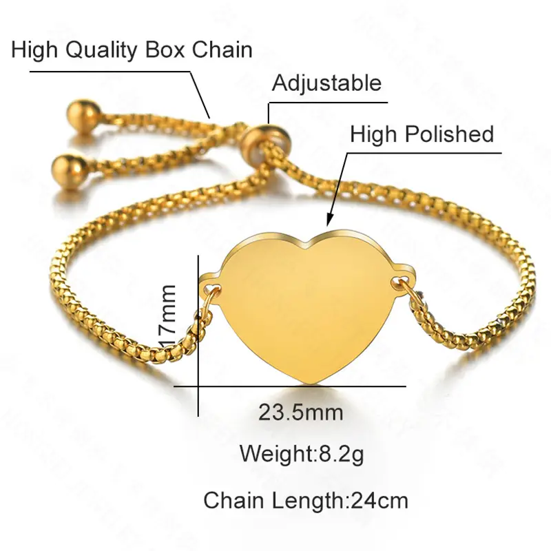 Stainless Steel Heart Bracelets Gold & Silver Adjustable Love Design
