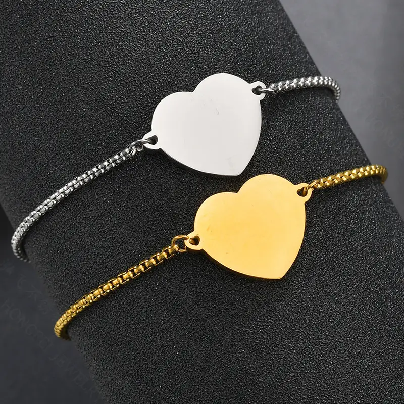 Stainless Steel Heart Bracelets Gold & Silver Adjustable Love Design