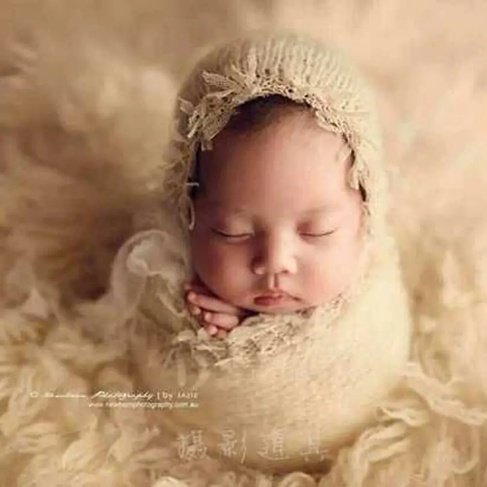 Newborn Photo Wrap with Lace Hat Mohair Yarn - Image 9