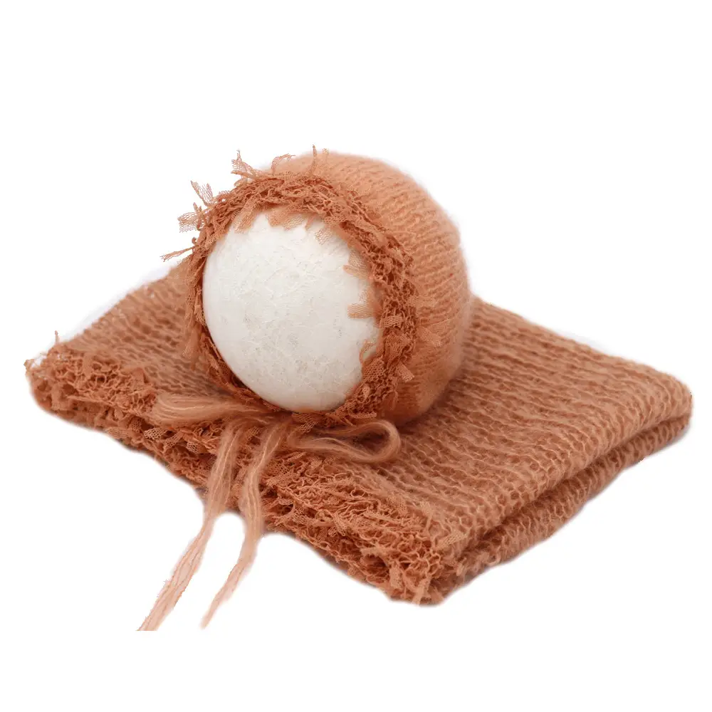 Newborn Photo Wrap with Lace Hat Mohair Yarn - Image 11