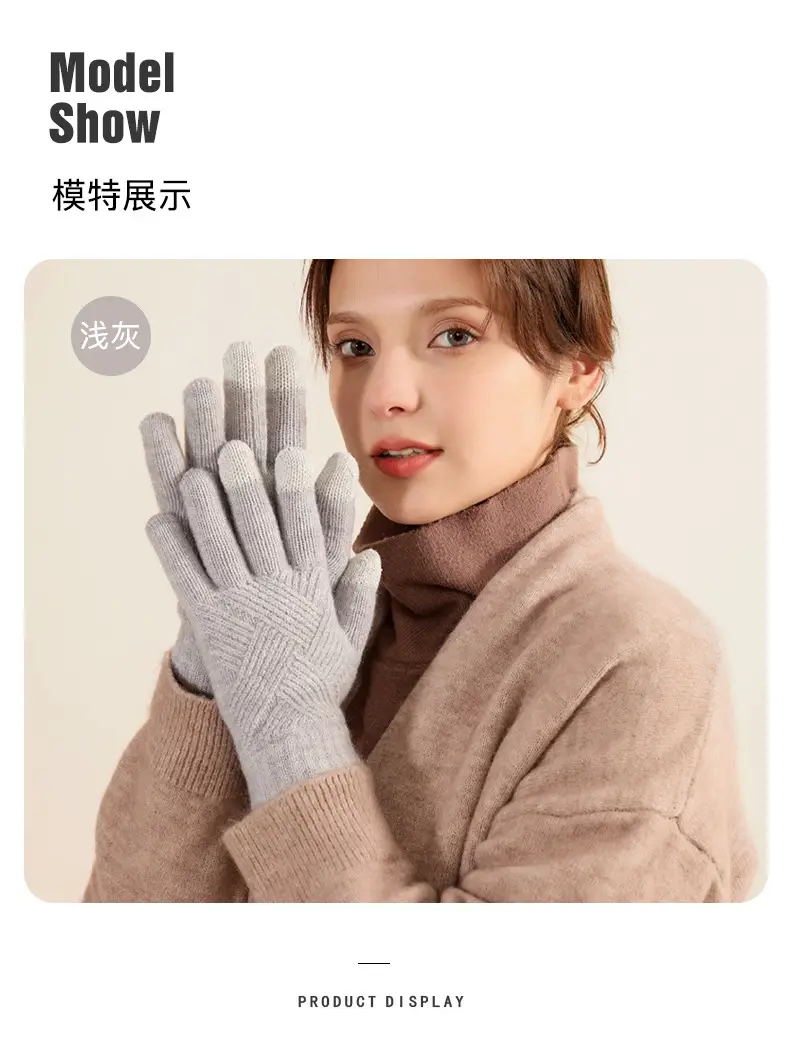 Winter Knitted Touch Screen Gloves Black Women Cycling Warm — feature 18