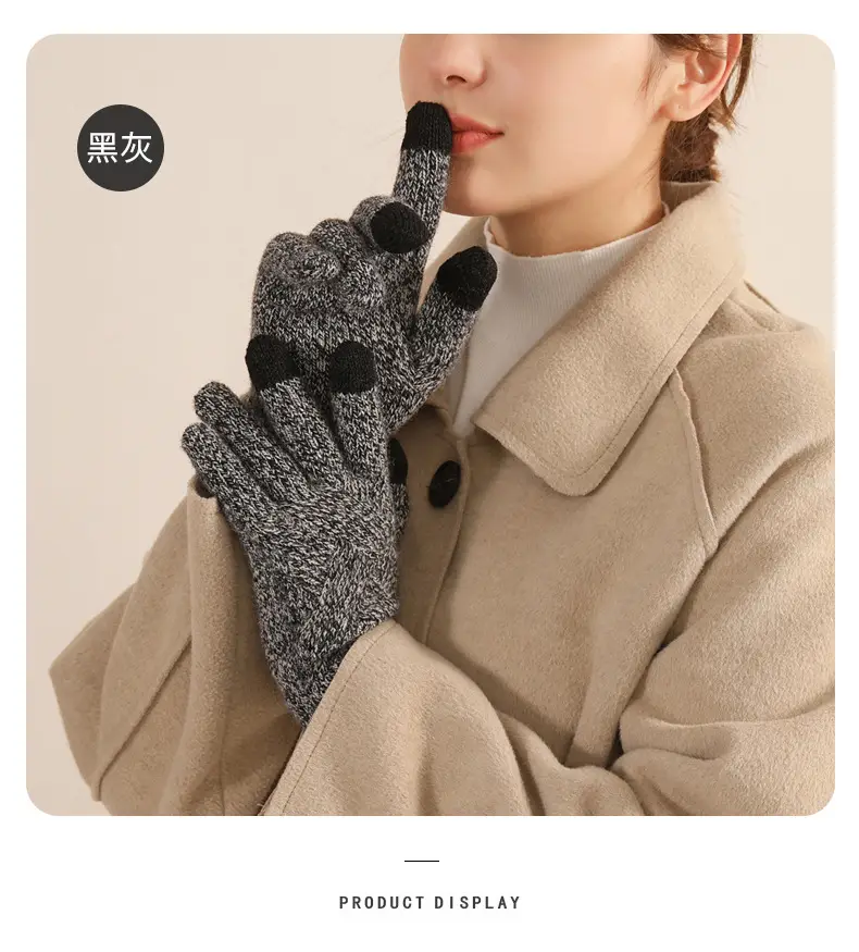 Winter Knitted Touch Screen Gloves Black Women Cycling Warm — feature 34