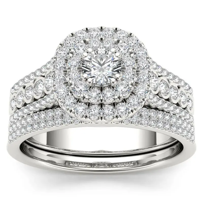 Gold Diamond Ring with Zircon Centerpiece - Image 2
