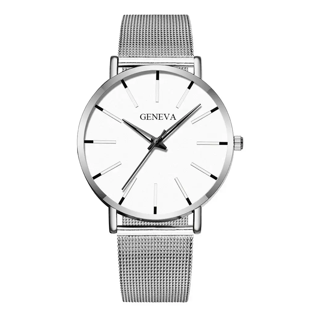 Men's Black Mesh Band Quartz Watch with Silver Dial - Image 4