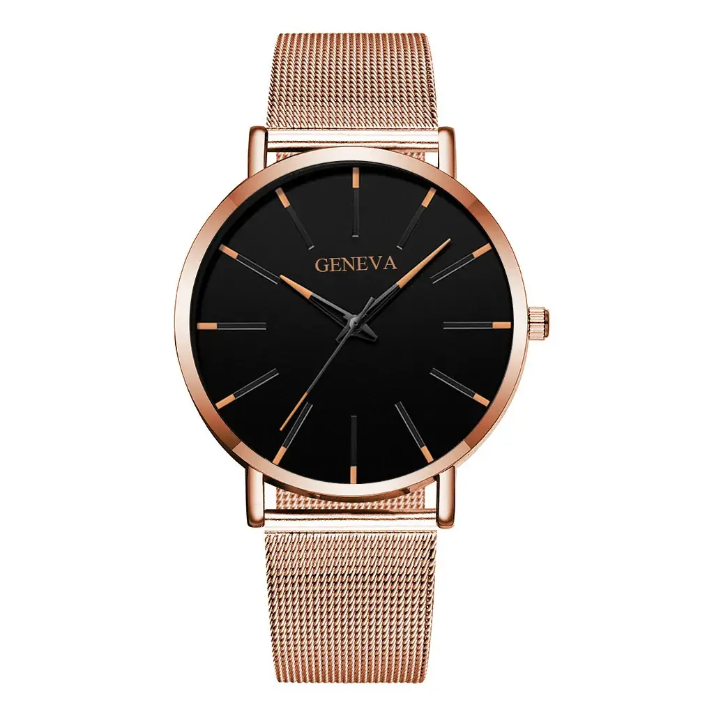 Men's Black Mesh Band Quartz Watch with Silver Dial - Image 6