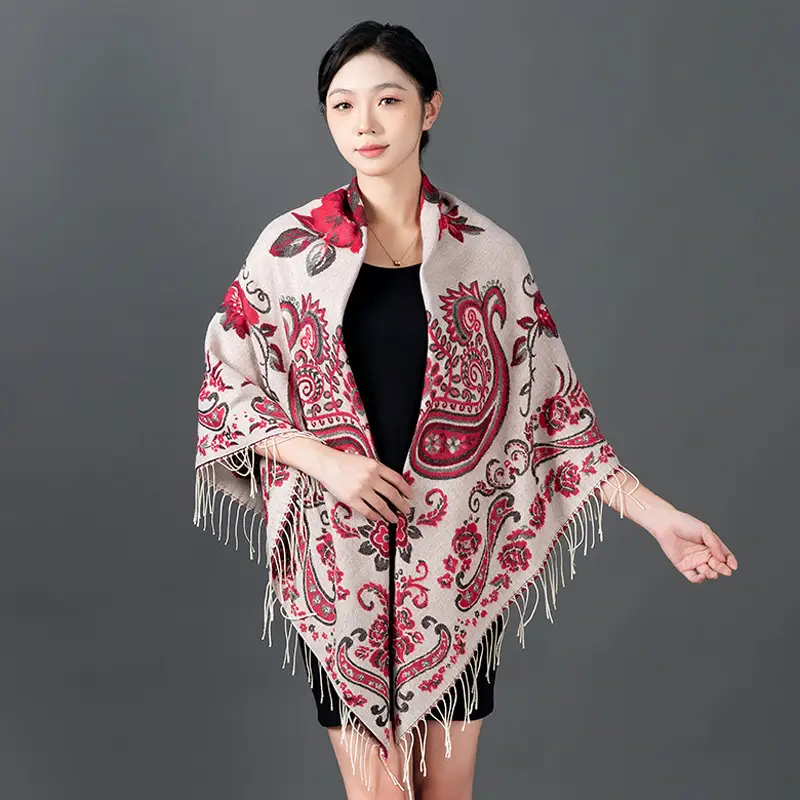 Lijiang Red Paisley Shawl Women Warm Autumn Winter - Image 8