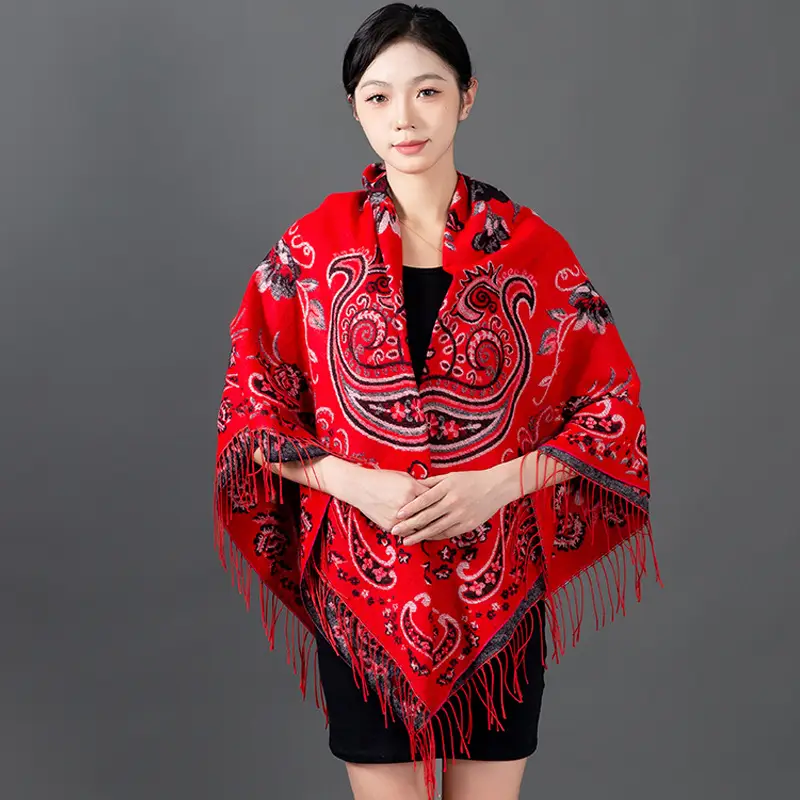 Lijiang Red Paisley Shawl Women Warm Autumn Winter - Image 9