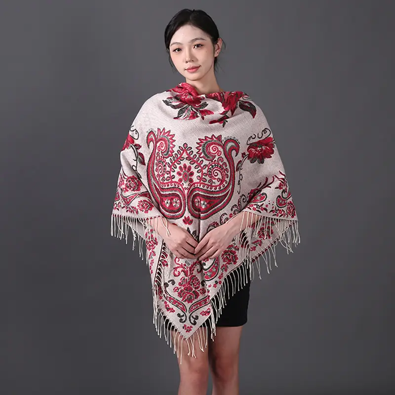 Lijiang Red Paisley Shawl Women Warm Autumn Winter - Image 10