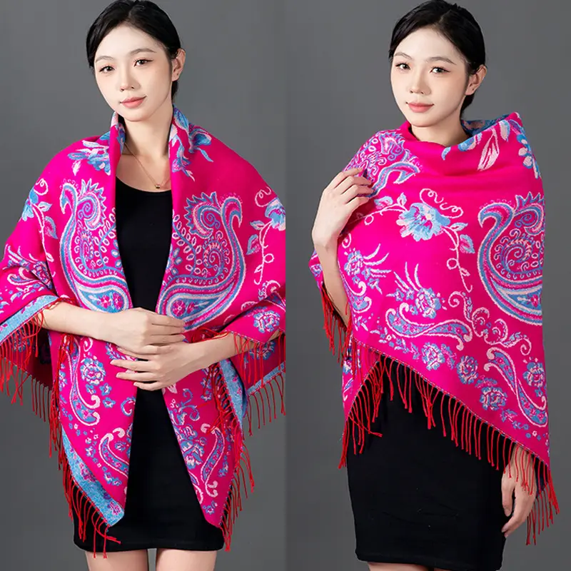 Lijiang Red Paisley Shawl Women Warm Autumn Winter - Image 3