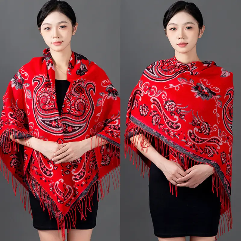 Lijiang Red Paisley Shawl Women Warm Autumn Winter - Image 4