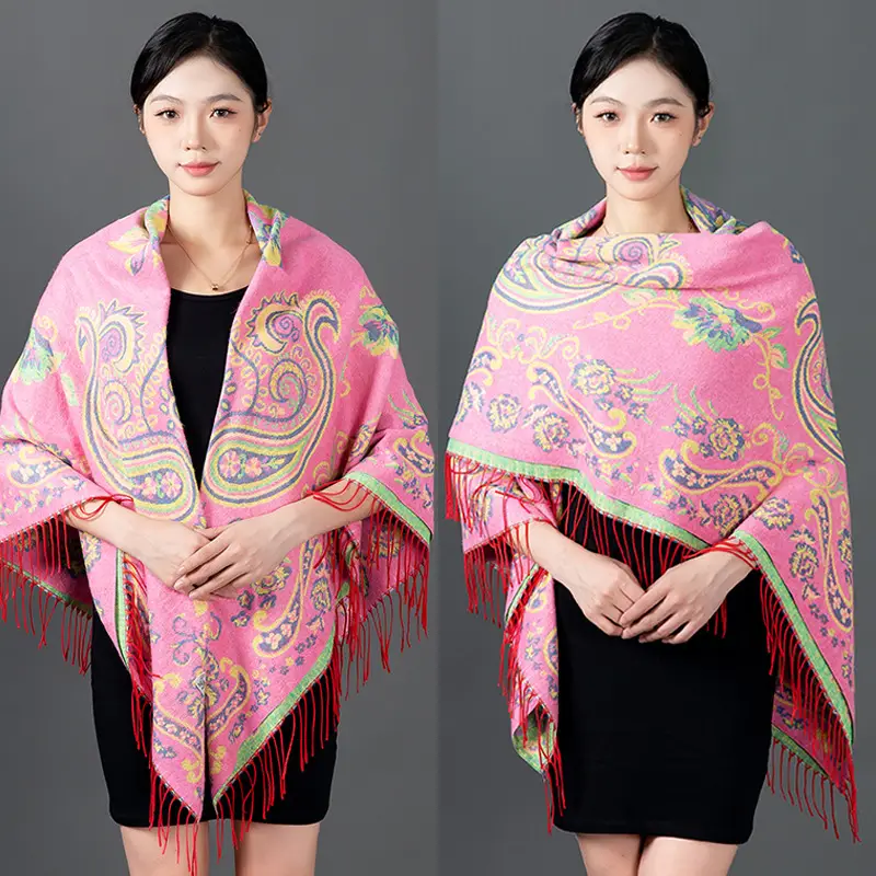 Lijiang Red Paisley Shawl Women Warm Autumn Winter - Image 7