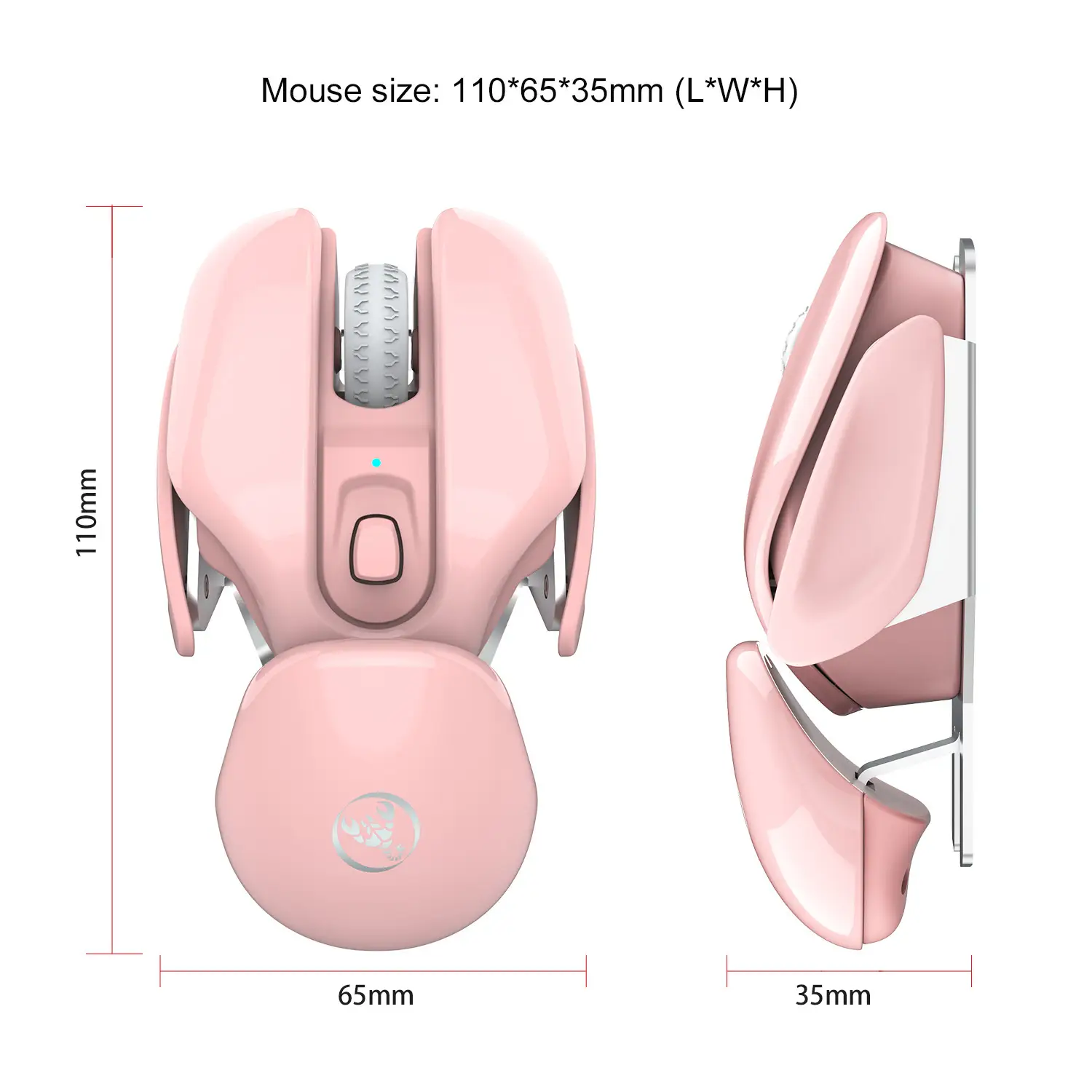 Pink Wireless Mouse 110x65mm Rechargeable 1600dpi - Image 5