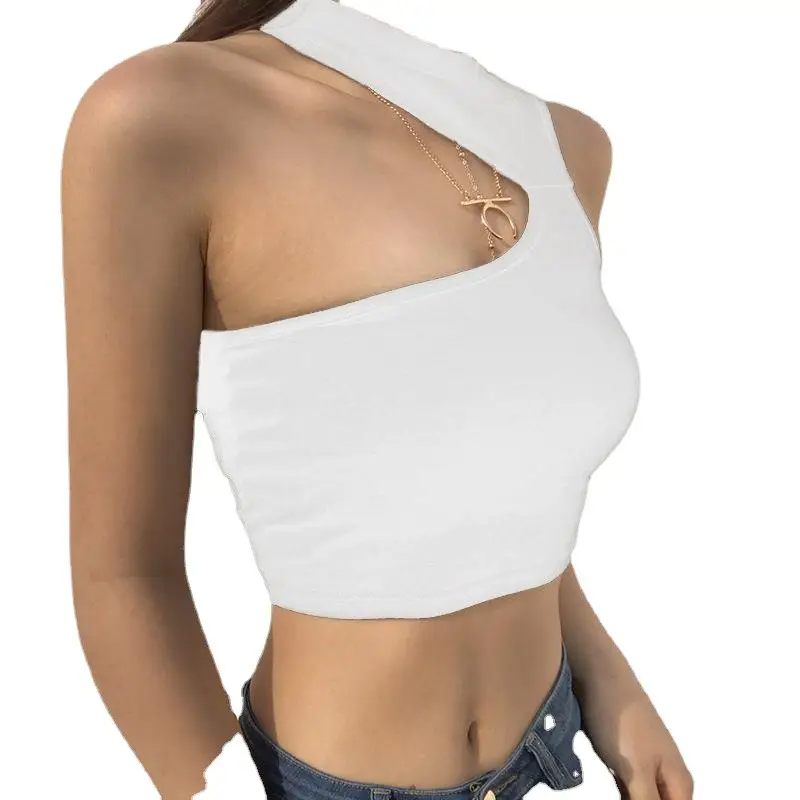 2023 Women's White Irregular Cutout Sports Vest Top