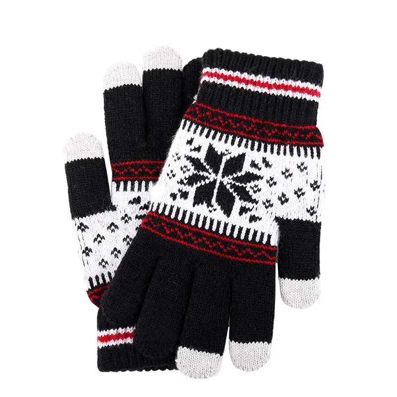 New Knitted Wool Snowflake Gloves for Men Women Winter Warm - Image 2