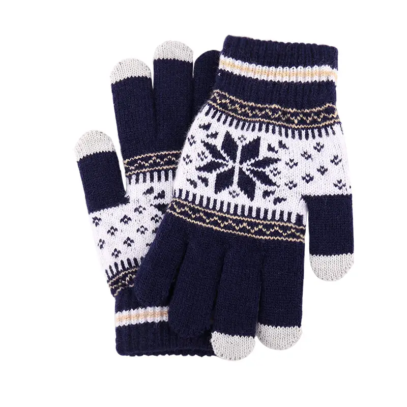 New Knitted Wool Snowflake Gloves for Men Women Winter Warm - Image 4