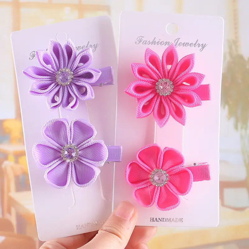 Pink Flower Hair Clip for Girls Chinese Style