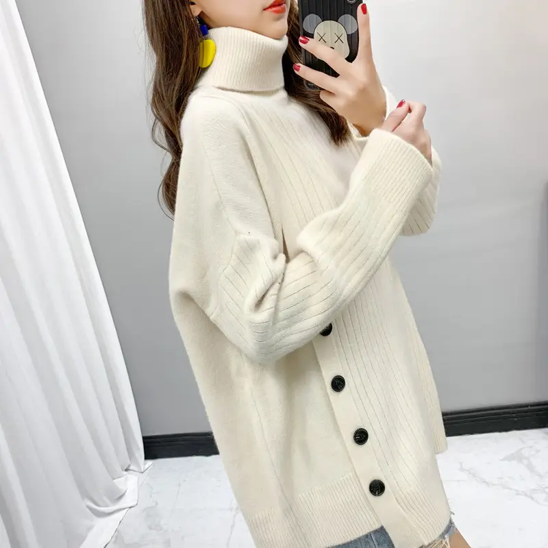 Women's Light Blue Knit Turtleneck Pullover Top