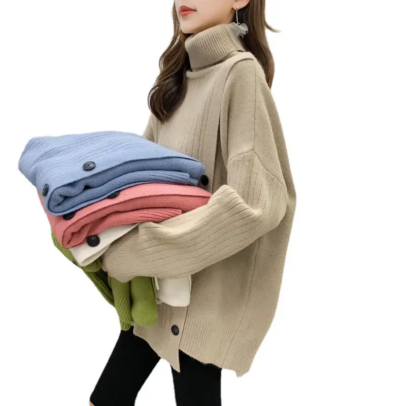 Women's Light Blue Knit Turtleneck Pullover Top
