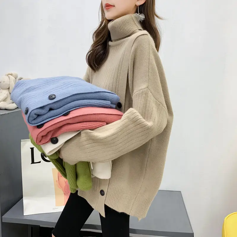 Women's Light Blue Knit Turtleneck Pullover Top